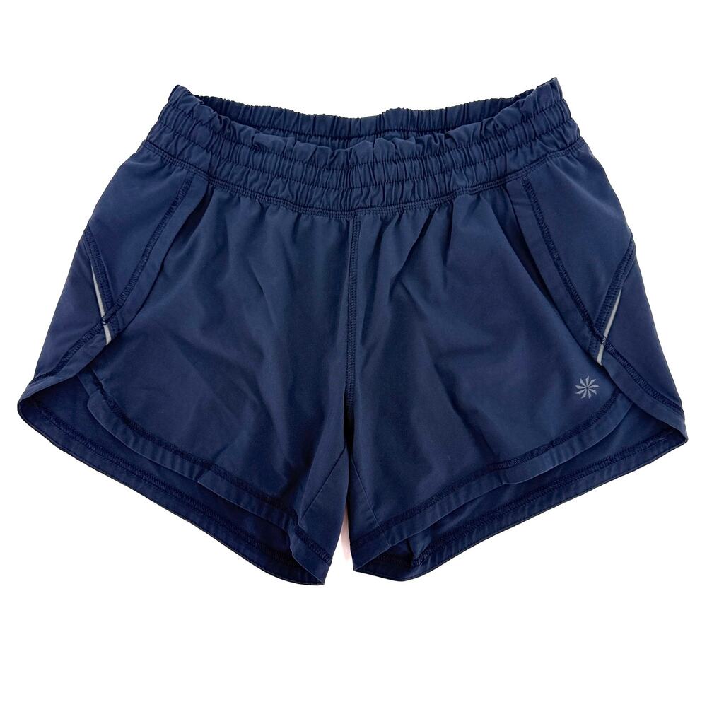 Athleta Womens XS Navy Blue 4" Running Shorts Lined Athletic Workout Reflective